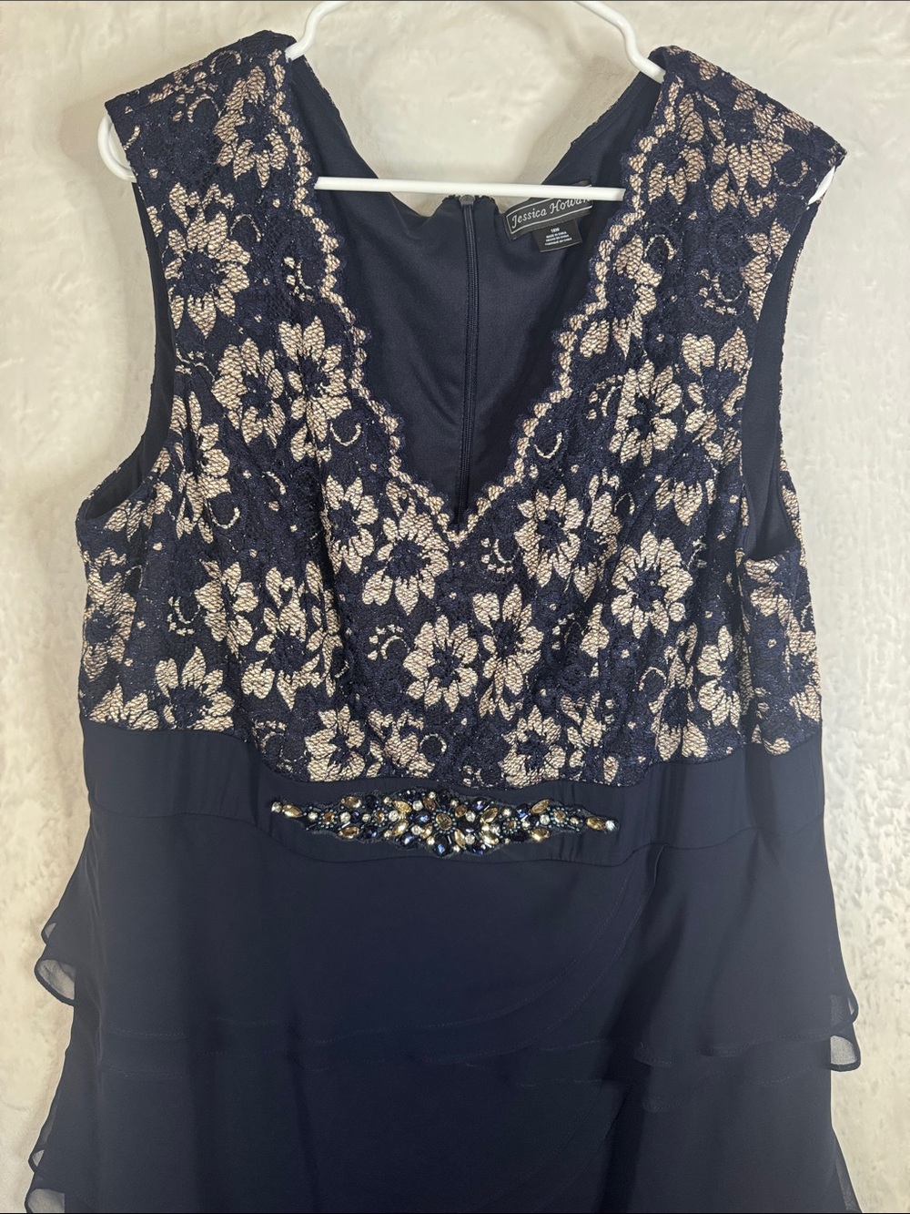 Jessica Howard Navy Lace Beaded Waist Mother of the Bride Groom Dress Size 18W